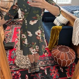 Monteau Green Floral Midi Dress